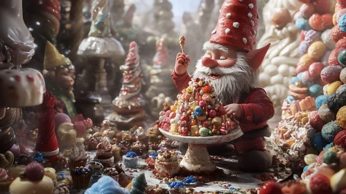 Whimsical Gnome with Candy Mountain