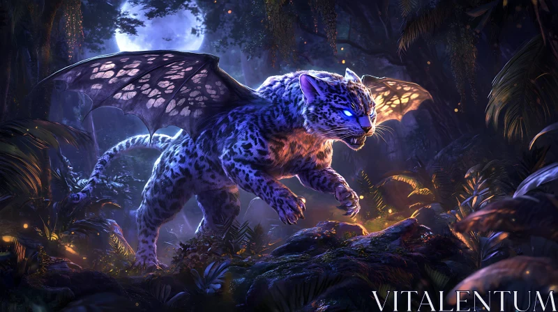 AI ART Fantasy Leopard with Wings at Night