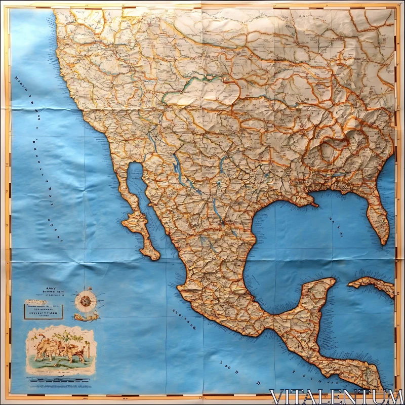 Antique Continental Map Illustration AI Image