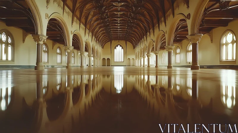 Elegant Hall with Arched Ceilings and Reflections AI Image