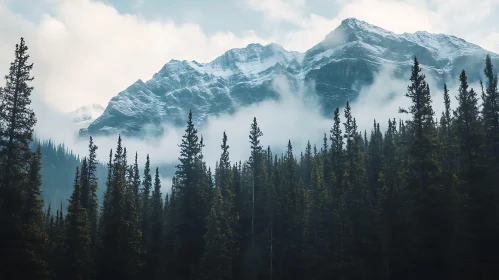 Snowy Peaks and Verdant Forest Landscape