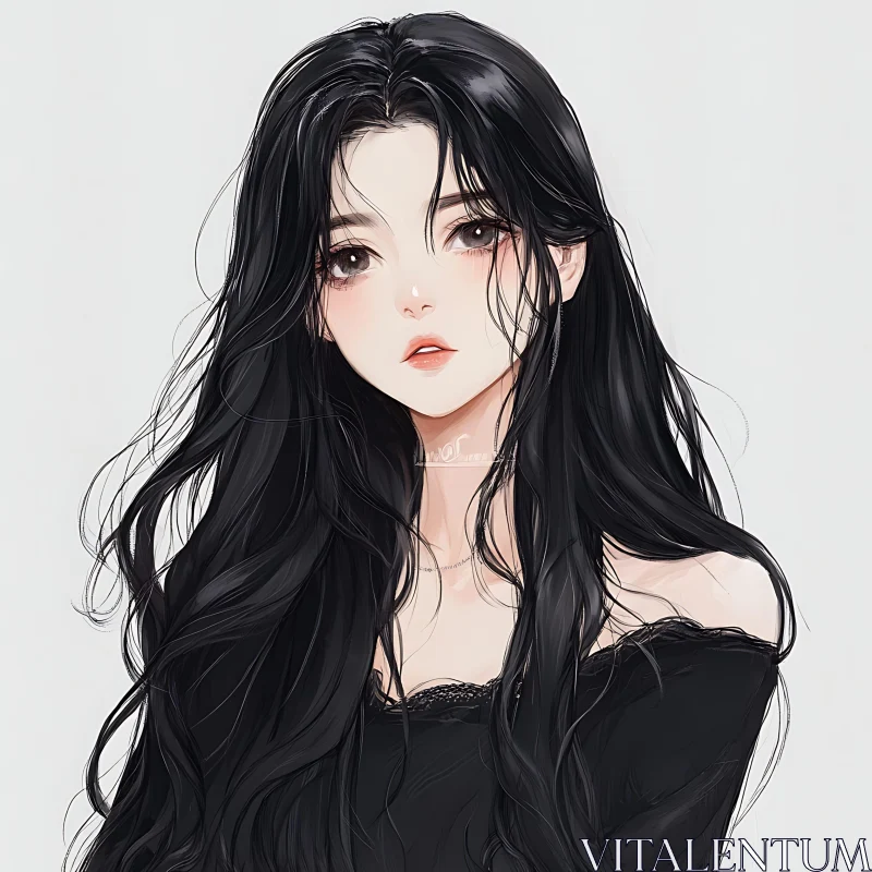 Anime Girl with Flowing Black Hair AI Image