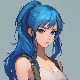 Blue-Haired Anime Character Illustration