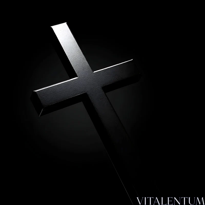 AI ART Glossy Black Cross in Darkness