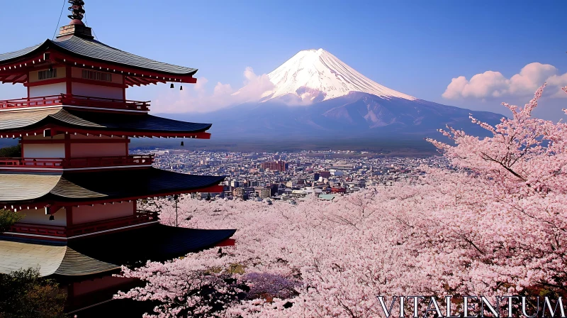 Pagoda and Mount Fuji landscape AI Image