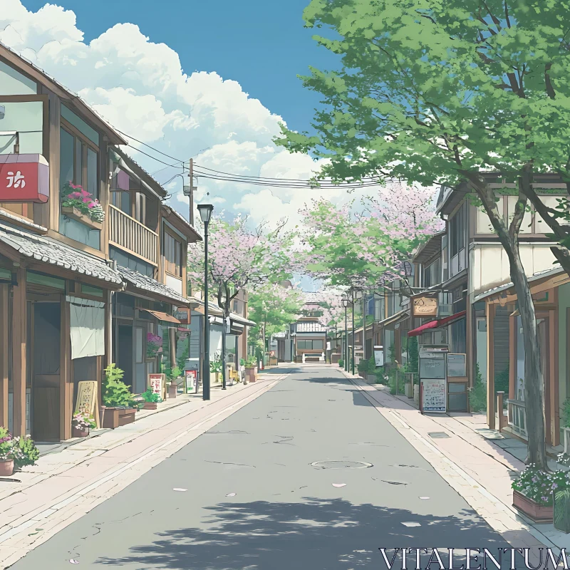 Quaint Urban Street in Springtime AI Image