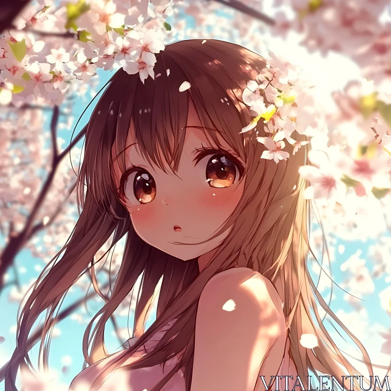 Springtime Anime Girl with Cherry Blossoms AI Image