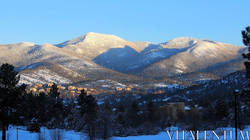 Winter Mountain Scene with Snow AI Image