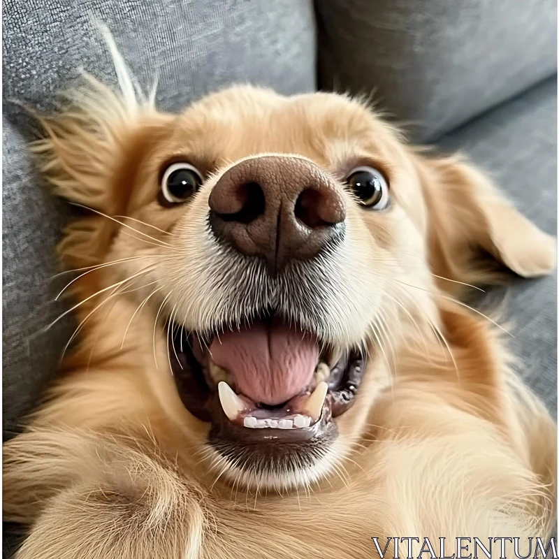 Smiling Golden Retriever Dog Lying Down AI Image