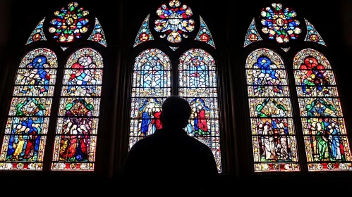 Colorful Stained Glass and Dark Silhouette