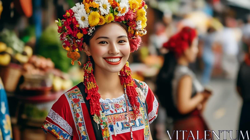 Woman in Traditional Floral Crown AI Image