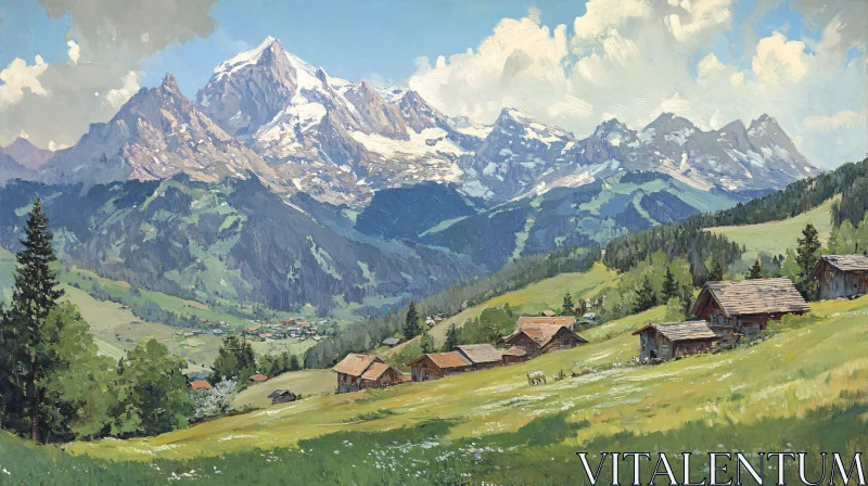 AI ART Alpine Village Scenic View Artwork