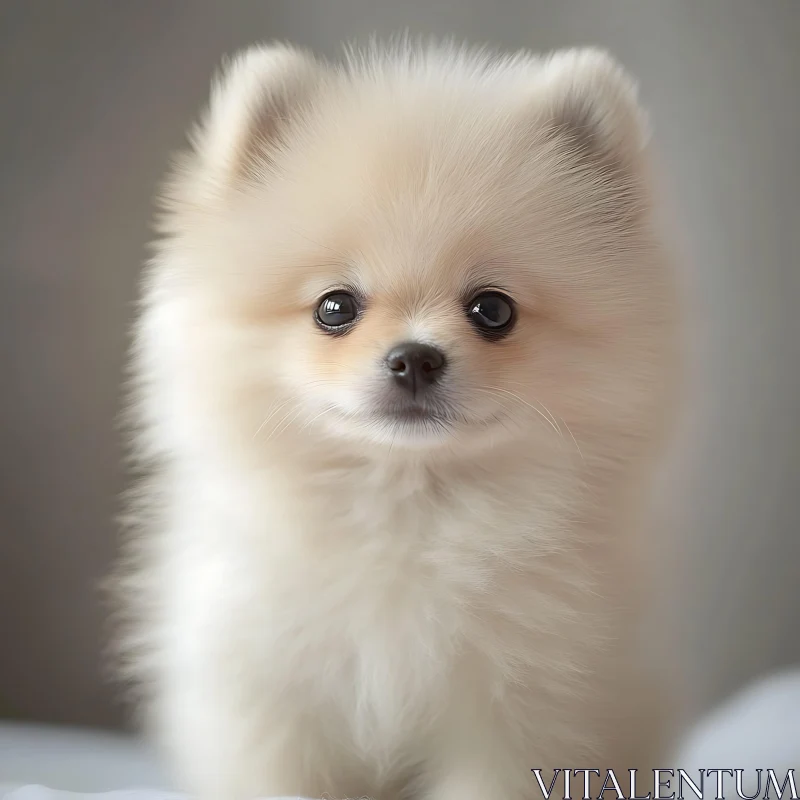 Charming Cream-Colored Pomeranian Puppy AI Image