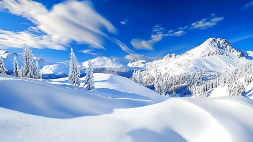 Winter Scenery with Snow-Covered Mountains