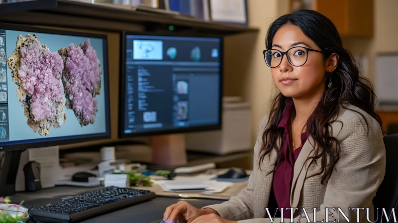 AI ART Portrait of Woman Analyzing Minerals