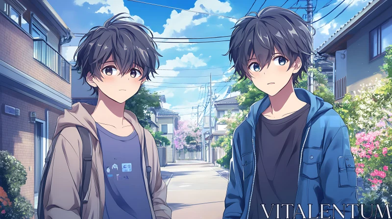 Anime Duo on a Bright Day AI Image