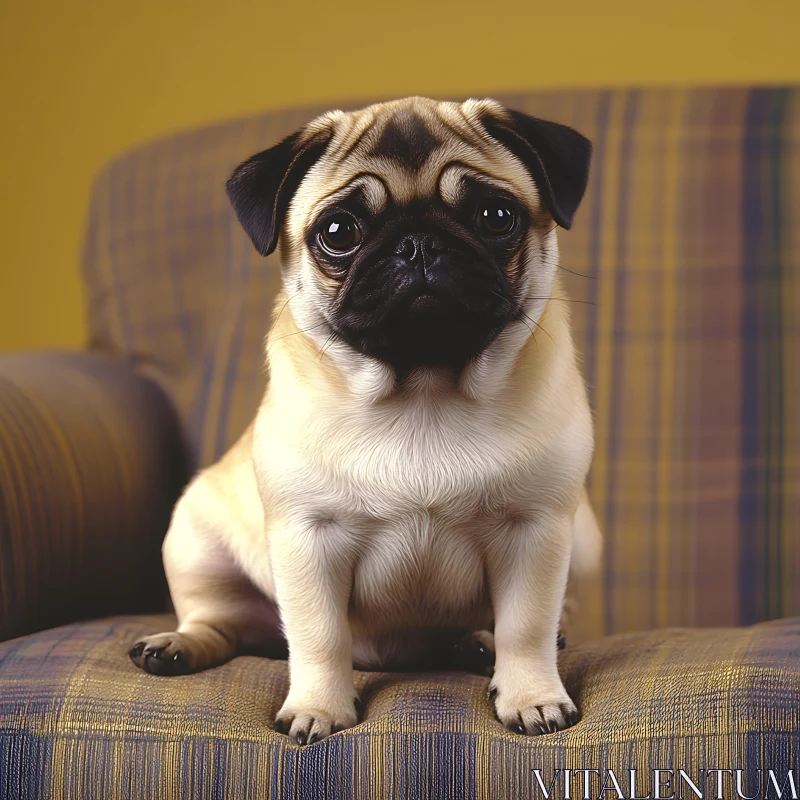 AI ART Adorable Pug on a Cozy Couch