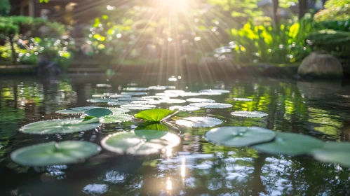 Peaceful Pond with Sunlit Water Lilies