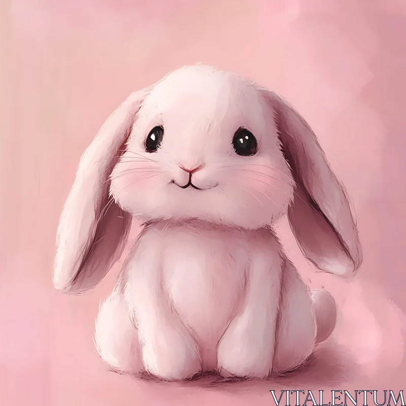 Delicate Bunny Portrait in Soft Pink AI Image