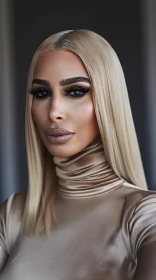 Glamorous Kim Kardashian Portrait in Beige Outfit