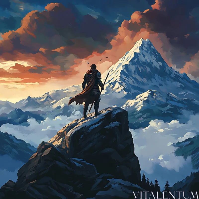 AI ART Lone Warrior on Mountain Peak