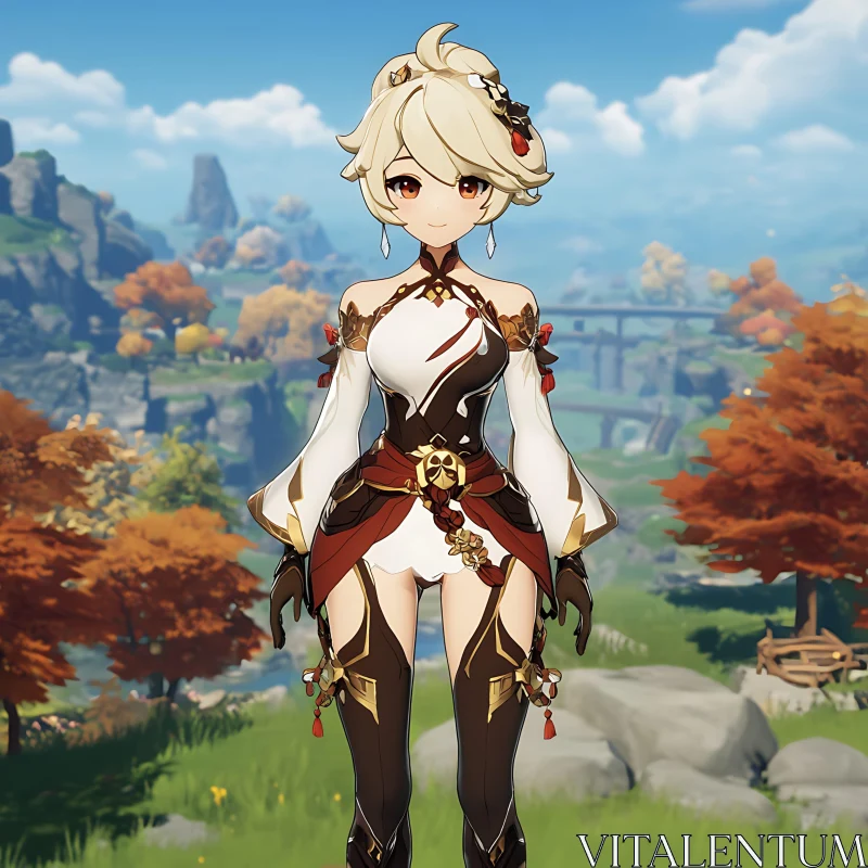 Fantastical Anime Character in Scenic Autumn Setting AI Image