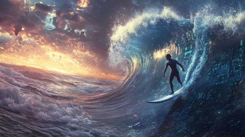 Ocean Wave Surfing Digital Art