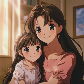 Anime Mother and Daughter Bonding Art