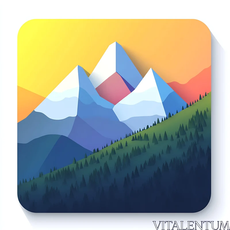 Geometric Mountain and Forest Design AI Image