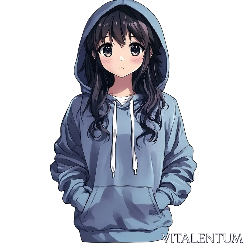 Anime Character Wearing Blue Hoodie AI Image