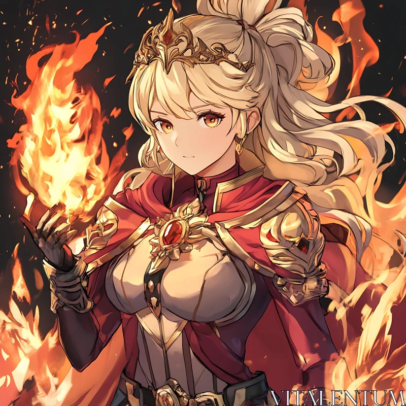 Blonde Anime Warrior Princess with Fire Powers AI Image