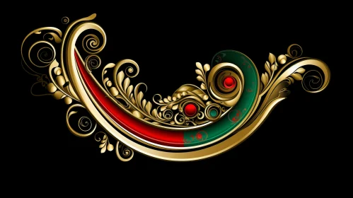 Elegant Rococo-Inspired Ornaments in Gold, Red, and Emerald