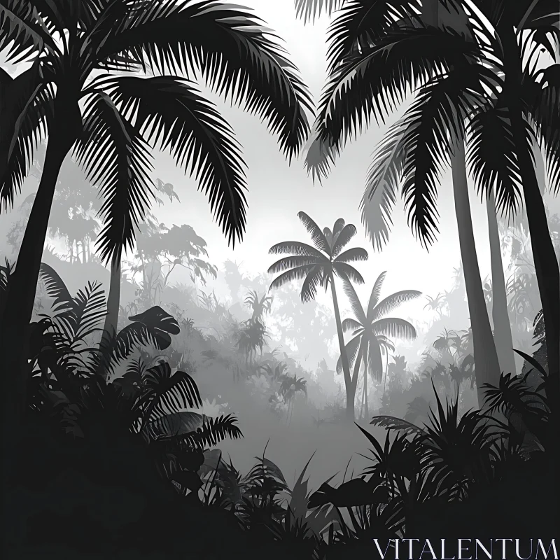 Silhouette of Jungle Trees in Mist AI Image