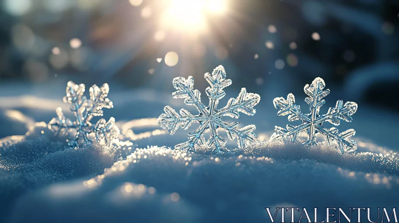 AI ART Intricate Snowflakes on Fresh Snow in Winter Sun