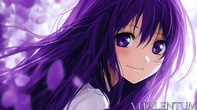 Anime Portrait of Girl with Purple Hair AI Image