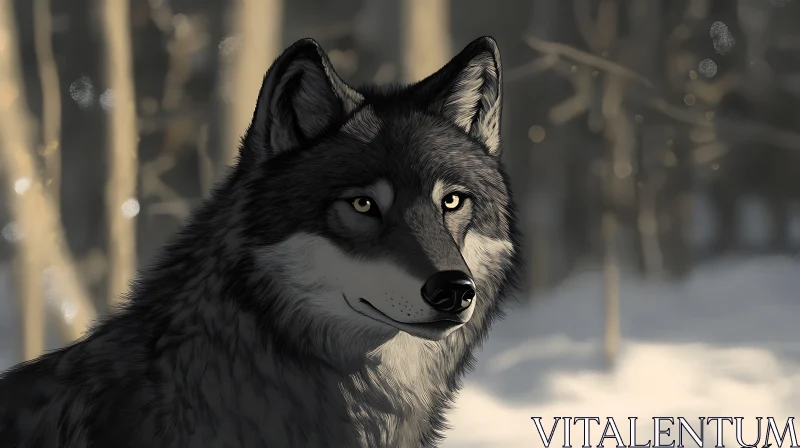 AI ART Monochrome Wolf in Snowy Woods