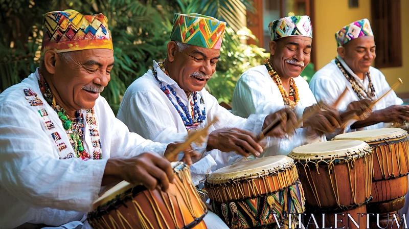 Men Playing Drums with Colorful Hats AI Image