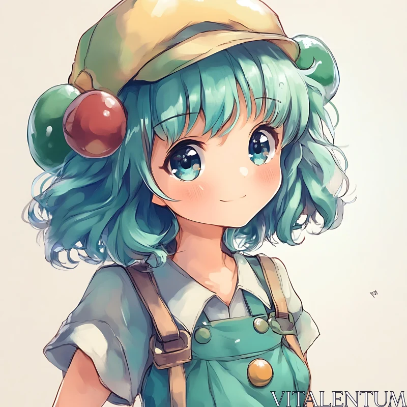 AI ART Cute Anime Character with Blue Hair and Overalls