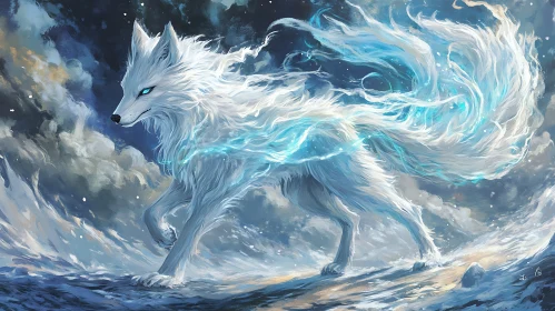 Mystic White Wolf with Blue Energy