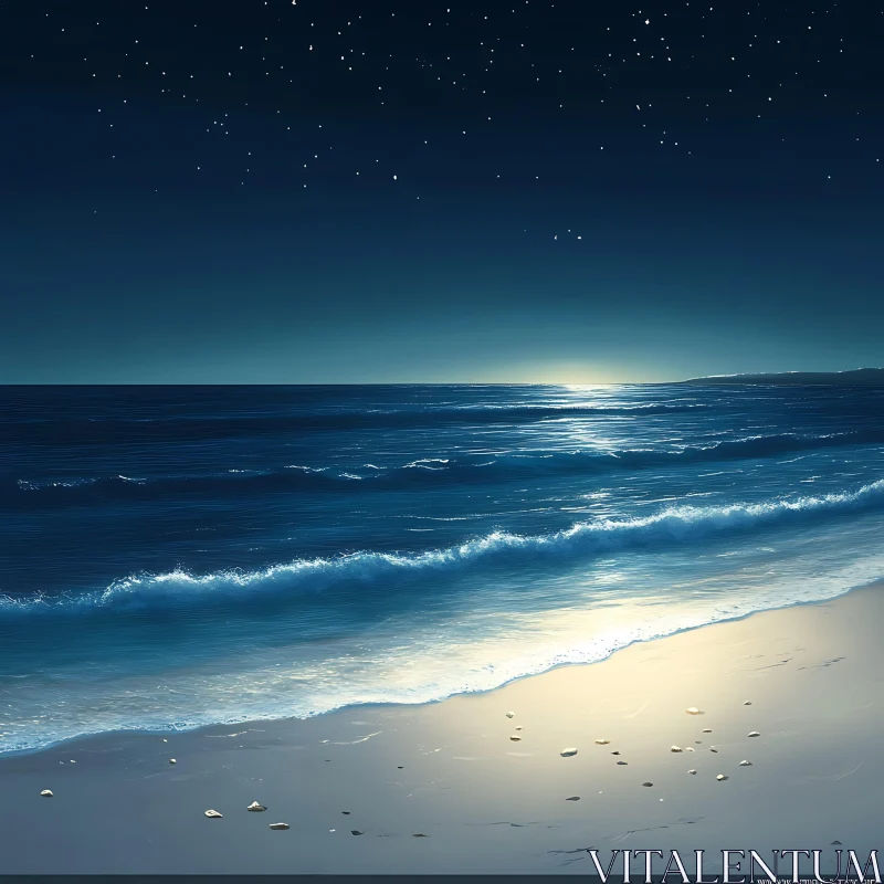 Starlit Seascape: Waves and Night Sky AI Image