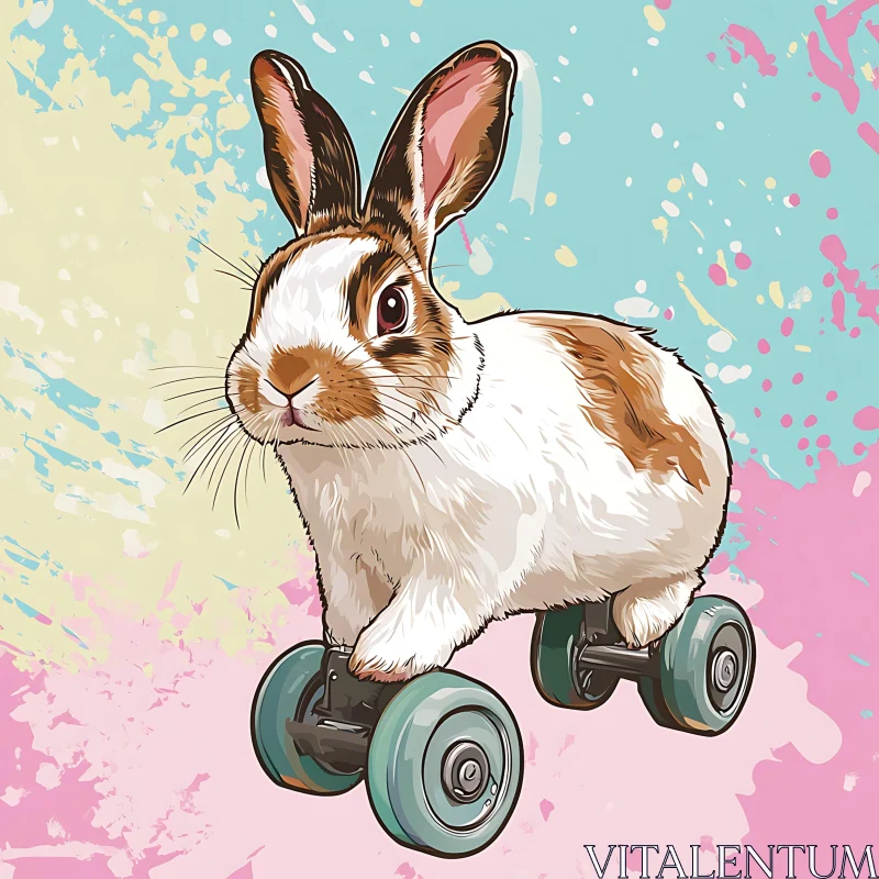 Playful Rabbit with Wheels Art AI Image