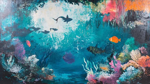 Underwater Coral Reef Scene with Fish