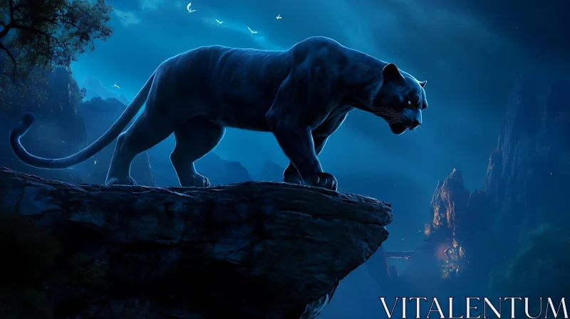 Panther on the Cliff Edge AI Image