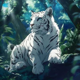 Albino Tiger Portrait in Forest