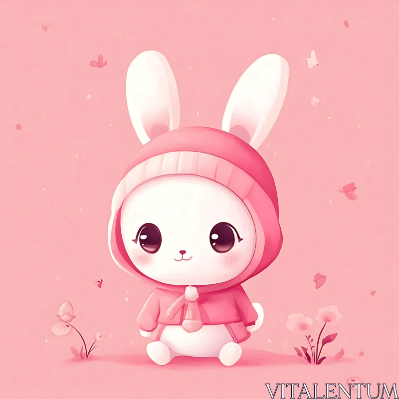 Cute Bunny in Pink Hoodie AI Image