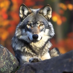 Grey Wolf in the Fall Forest