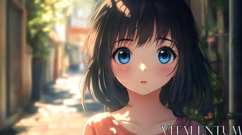 AI ART Young Anime Girl on a Dusk Street