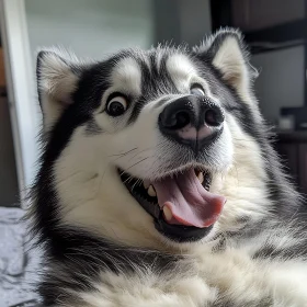 Smiling Husky with Expressive Eyes