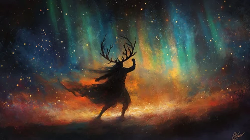 Antlered Silhouette in Starry Night