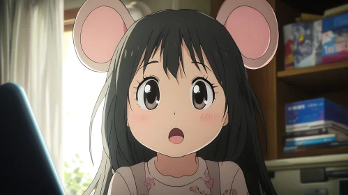 Adorable Anime Girl in Mouse Ears